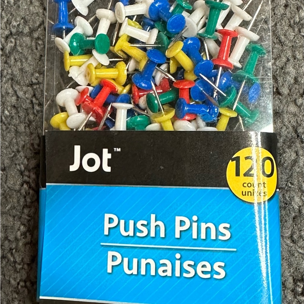 Jot Push Pins 120 Count White Blue Res Yellow Green Thumbtack
